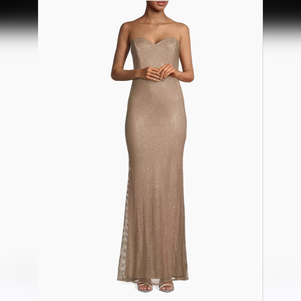 Donna karen New York Metallic Mesh Mermaid Strapless Gown in Gold Size 6